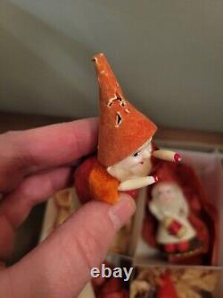 Vintage 1950's Elf Gnome Pinecone Putz Christmas Ornaments 6 Different Japan