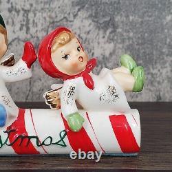 Vintage 1950's Geo Z Lefton Christmas Kid Angels Riding Candy Cane AR626 in Box