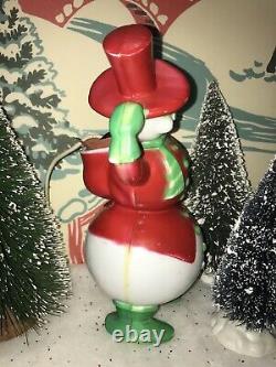 Vintage 1950's Hard Plastic Large Christmas Snowman Miller Rosbro Xmas HTF RARE