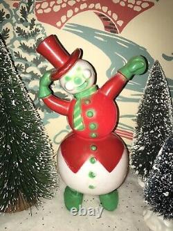 Vintage 1950's Hard Plastic Large Christmas Snowman Miller Rosbro Xmas HTF RARE