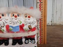 Vintage 1950's MERRY CHRISTMAS FLOCKED & FUR Ceramic Santa Planter Japan L. Wards