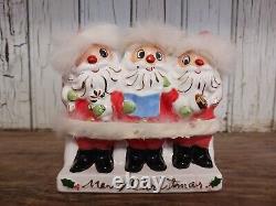 Vintage 1950's MERRY CHRISTMAS FLOCKED & FUR Ceramic Santa Planter Japan L. Wards
