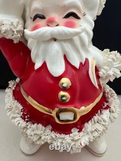 Vintage 1950's Napco Spaghetti Trim Santa Claus candy bowl withorig mfg sticker