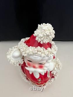 Vintage 1950's Napco Spaghetti Trim Santa Claus candy bowl withorig mfg sticker
