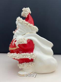 Vintage 1950's Napco Spaghetti Trim Santa Claus candy bowl withorig mfg sticker