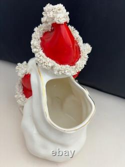 Vintage 1950's Napco Spaghetti Trim Santa Claus candy bowl withorig mfg sticker