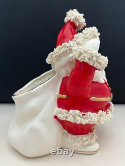 Vintage 1950's Napco Spaghetti Trim Santa Claus candy bowl withorig mfg sticker