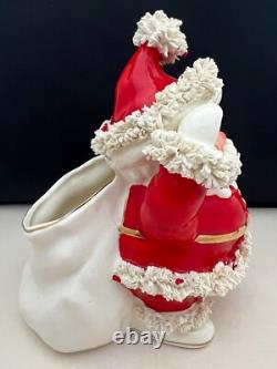 Vintage 1950's Napco Spaghetti Trim Santa Claus candy bowl withorig mfg sticker