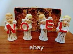 Vintage 1950s 1960s Angel NOEL Candleholders in Box Japan Figurine