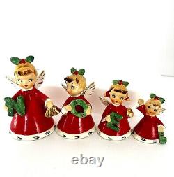 Vintage 1950s NAPCO JAPAN NOEL Girl Angel Bell Figurine Ornaments Set Of 4