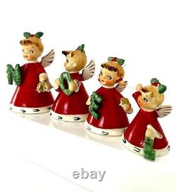 Vintage 1950s NAPCO JAPAN NOEL Girl Angel Bell Figurine Ornaments Set Of 4