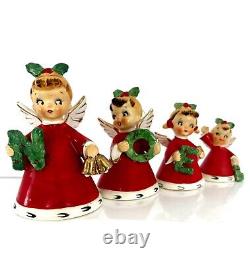 Vintage 1950s NAPCO JAPAN NOEL Girl Angel Bell Figurine Ornaments Set Of 4