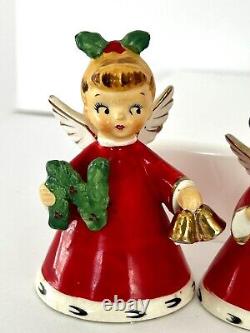 Vintage 1950s NAPCO JAPAN NOEL Girl Angel Bell Figurine Ornaments Set Of 4