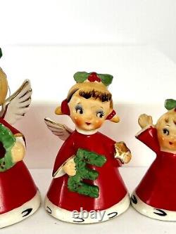 Vintage 1950s NAPCO JAPAN NOEL Girl Angel Bell Figurine Ornaments Set Of 4