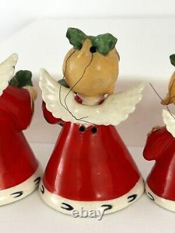 Vintage 1950s NAPCO JAPAN NOEL Girl Angel Bell Figurine Ornaments Set Of 4