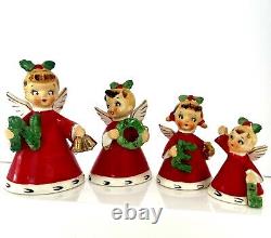 Vintage 1950s NAPCO JAPAN NOEL Girl Angel Bell Figurine Ornaments Set Of 4