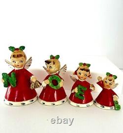 Vintage 1950s NAPCO JAPAN NOEL Girl Angel Bell Figurine Ornaments Set Of 4