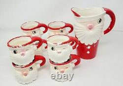 Vintage 1959 Holt Howard Winking Santa Pitcher and Mug Complete Set 8 mugs