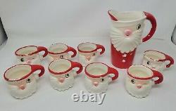 Vintage 1959 Holt Howard Winking Santa Pitcher and Mug Complete Set 8 mugs