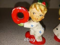 Vintage 1959 NAPCO NOEL Angel Children Ceramic Candle Holders Christmas Angels