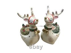 Vintage 1960 Lego Pair of Christmas Reindeer Ceramic Candle Holders Japan