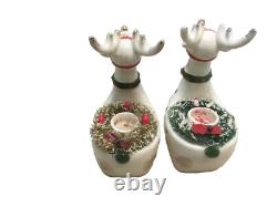 Vintage 1960 Lego Pair of Christmas Reindeer Ceramic Candle Holders Japan