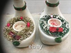 Vintage 1960 Lego Pair of Christmas Reindeer Ceramic Candle Holders Japan