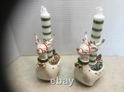 Vintage 1960 Lego Pair of Christmas Reindeer Ceramic Candle Holders Japan