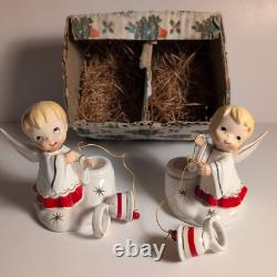 Vintage 1961 Holt Howard RARE Christmas Boy Angel Candle Holders JAPAN Kitschy