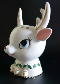Vintage 1962 Napco Christmas Rudolph Reindeer Head Vase Planter ICX-5477