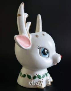 Vintage 1962 Napco Christmas Rudolph Reindeer Head Vase Planter ICX-5477