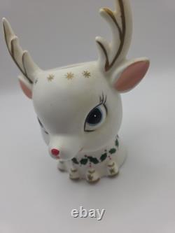 Vintage 1962 Napco Christmas Rudolph Reindeer Head Vase Planter ICX-5477