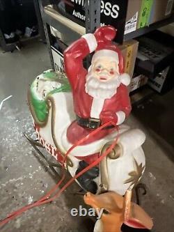 Vintage 1970 Empire Santa Sleigh 2 Reindeer Blow Mold Plastic Lighted Christmas