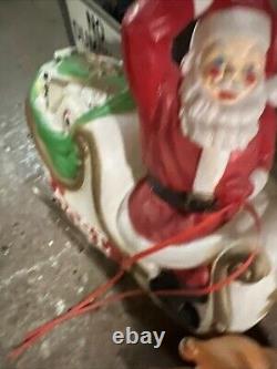 Vintage 1970 Empire Santa Sleigh 2 Reindeer Blow Mold Plastic Lighted Christmas