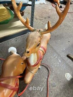 Vintage 1970 Empire Santa Sleigh 2 Reindeer Blow Mold Plastic Lighted Christmas