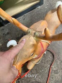 Vintage 1970 Empire Santa Sleigh 2 Reindeer Blow Mold Plastic Lighted Christmas