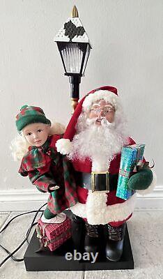 Vintage 1993 Holiday Creations Animated Dancing Santa, Girl lighted Lamp Post