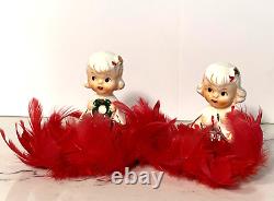 Vintage 2 Holt Howard Christmas Angels Feathers Wreath Candy Cane Porcelain