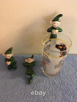 Vintage 3 Ceramic Christmas Elves Green Pixies Two Hang On A Glass Rare Read