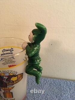 Vintage 3 Ceramic Christmas Elves Green Pixies Two Hang On A Glass Rare Read