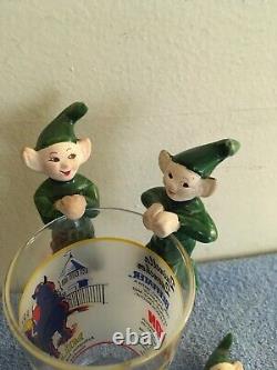 Vintage 3 Ceramic Christmas Elves Green Pixies Two Hang On A Glass Rare Read