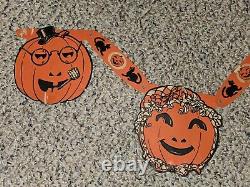 Vintage 30s/40s German Halloween Embossed Diecut 16 Pumpkin Head Woman Lady, Cat