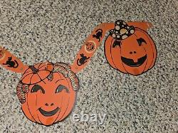 Vintage 30s/40s German Halloween Embossed Diecut 16 Pumpkin Head Woman Lady, Cat