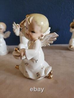 Vintage 4 Porcelain Angels With Instruments Japan Christmas