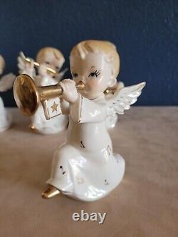 Vintage 4 Porcelain Angels With Instruments Japan Christmas