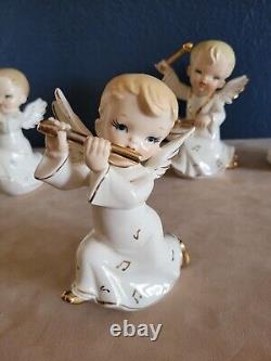 Vintage 4 Porcelain Angels With Instruments Japan Christmas