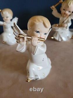 Vintage 4 Porcelain Angels With Instruments Japan Christmas