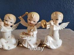 Vintage 4 Porcelain Angels With Instruments Japan Christmas