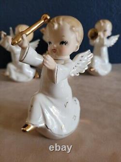 Vintage 4 Porcelain Angels With Instruments Japan Christmas