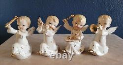 Vintage 4 Porcelain Angels With Instruments Japan Christmas